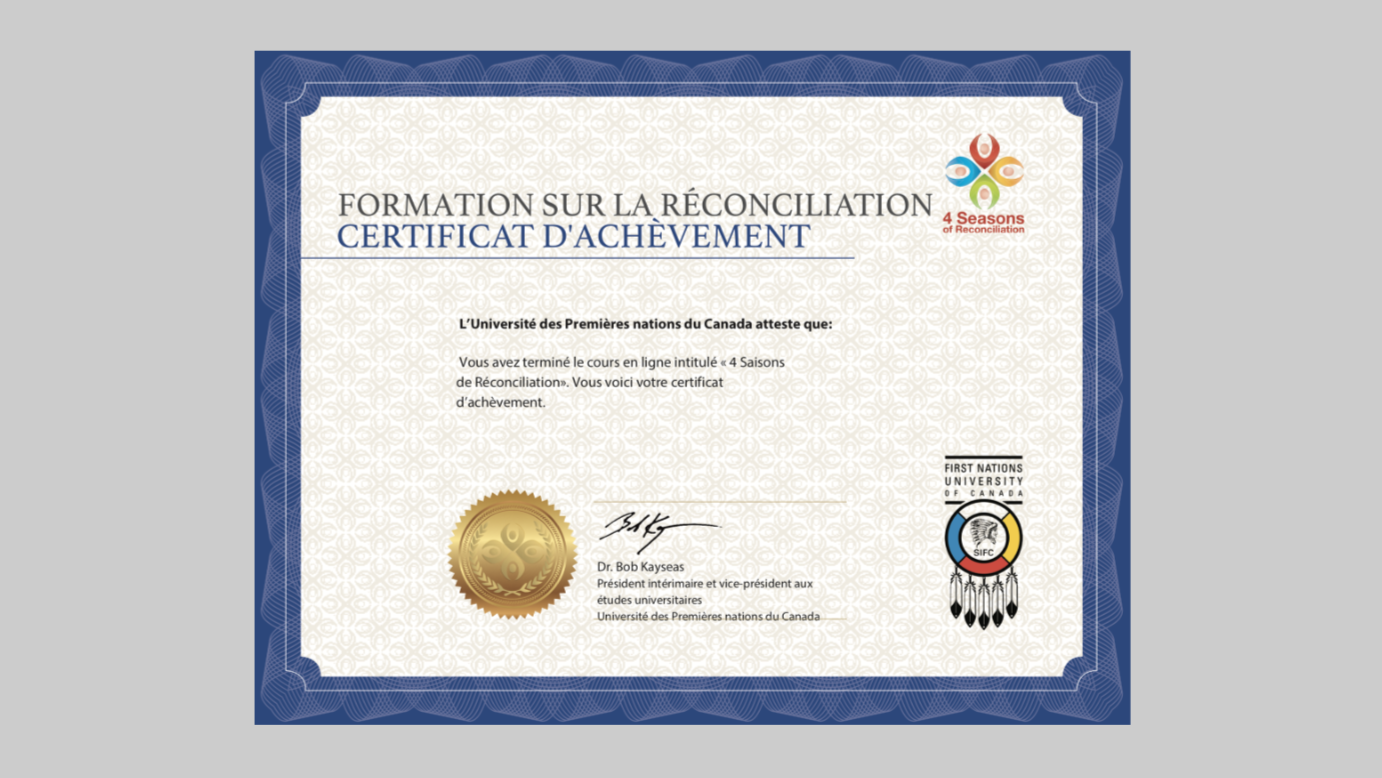 Exemple de document de certificat d'achèvement d'études sur la réconciliation