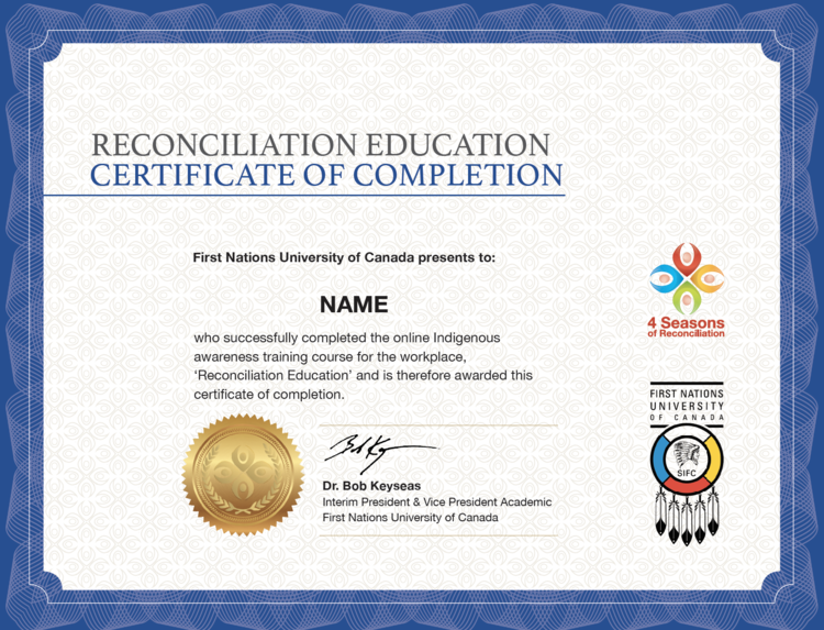 Reconciliation Education Certificate of Completion